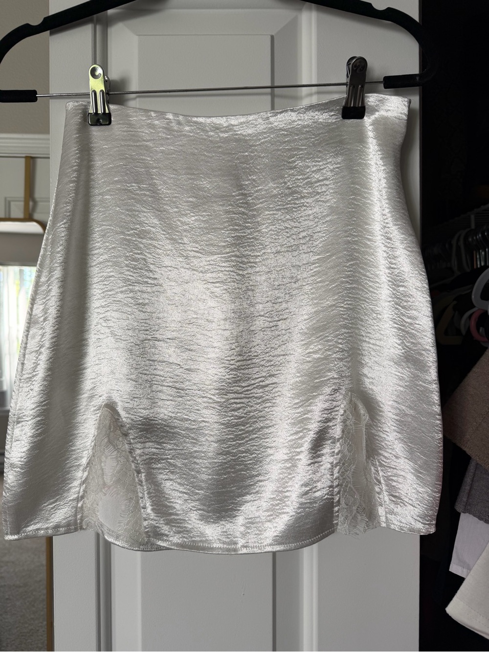 Satin Mini Skirt in Shimmering White